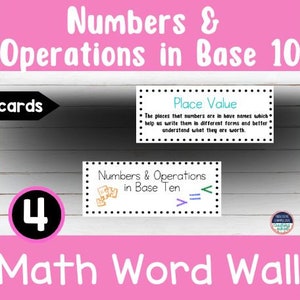 4th Grade Math Word Wall Numbers and Operations in Base Ten- Vocabulary Cards