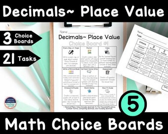 5th Grade Math Choice Boards Decimals Place Value