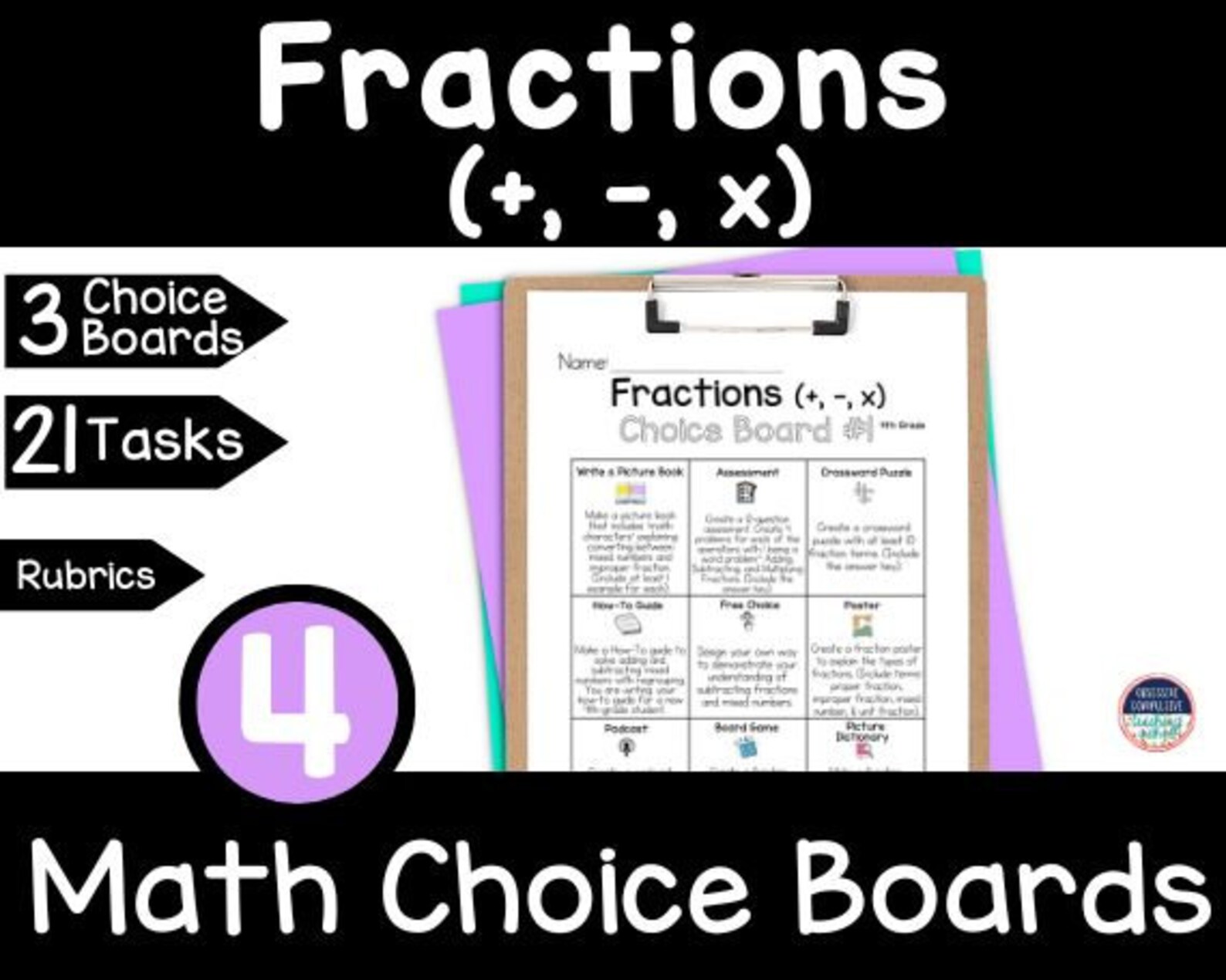 4th Grade Math Choice Boards Fraction Operations- Activities - Etsy