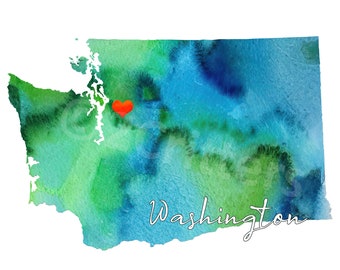 Washington State Custom Watercolor Print | Custom Home Décor | Housewarming Gift