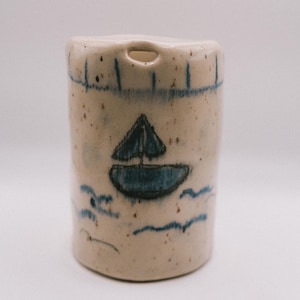 Blue Sail Boat To-go Mug  | Hand Made Stoneware Ceramics