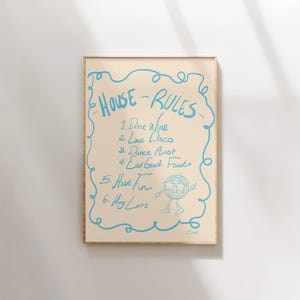 Disco House Rules Art Print | Dekoracja kuchni Modny wydruk ścienny Wystrój domu Mieszkanie Ręcznie pisane Zabawna sztuka ścienna Ręcznie rysowany plakat
