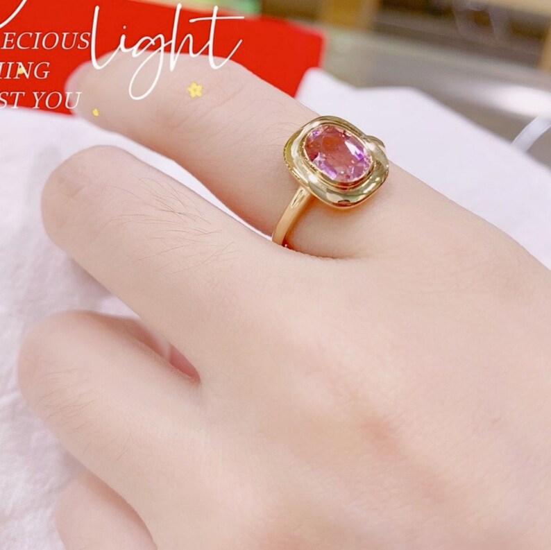 Genuine Pink Tourmaline Ring/18k Solid Gold Oval Tourmaline Engagement ...