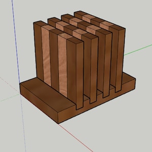 May include: A set of six wooden coasters, each with an alternating light and dark wood design, creating a striped pattern. The coasters are stacked on top of each other, with the bottom coaster acting as a base.