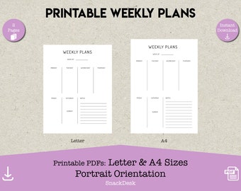 Blank Printable Minimalist Design Weekly Planner | Weekly Plans | Letter and A4 Sizes | Planner | PDF | Minimalistic Design | Desk Planner