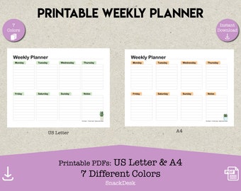 Printable Weekly Planner | Minimalist Printable Weekly Planner PDF | Instant Download Planner |  Landscape US Letter and A4 | Productivity