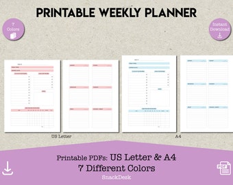 Printable Weekly Planner | PDF Planner | Instant Digital Download | Productivity Planner | Goals | Habit Tracker | Letter and A4 | Schedule