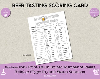 Beer Tasting Scoring Cards | Printable Beer Tasting Scorecards | Beer Rating Score Sheet | Paper Beer Scoring | PDF Instant Download