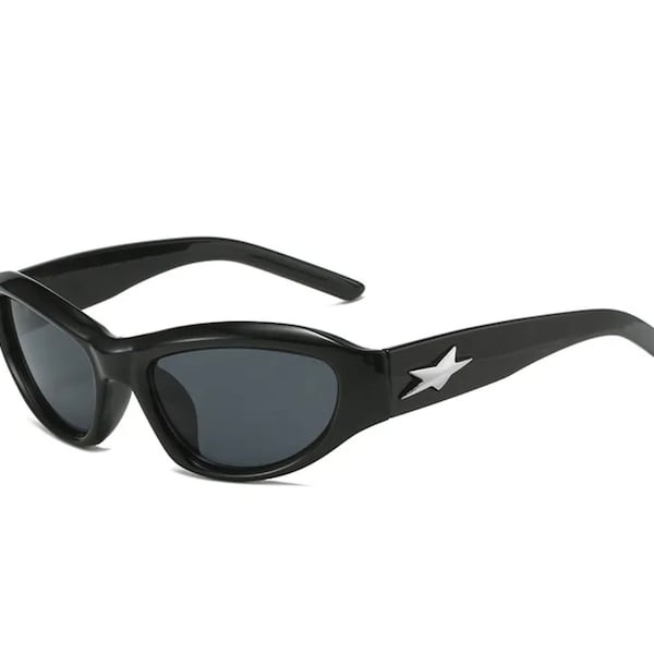 Black Frame Gray Piece Star Frame Full Frame Sunglasses, Y2k Sunglasses