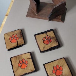 Clemson Tigers Coaster Gift Set Game Day Décor, Clemson University Tiger Paw Coaster, Wooden Clemson Paw, clemson tigers game decor coaster