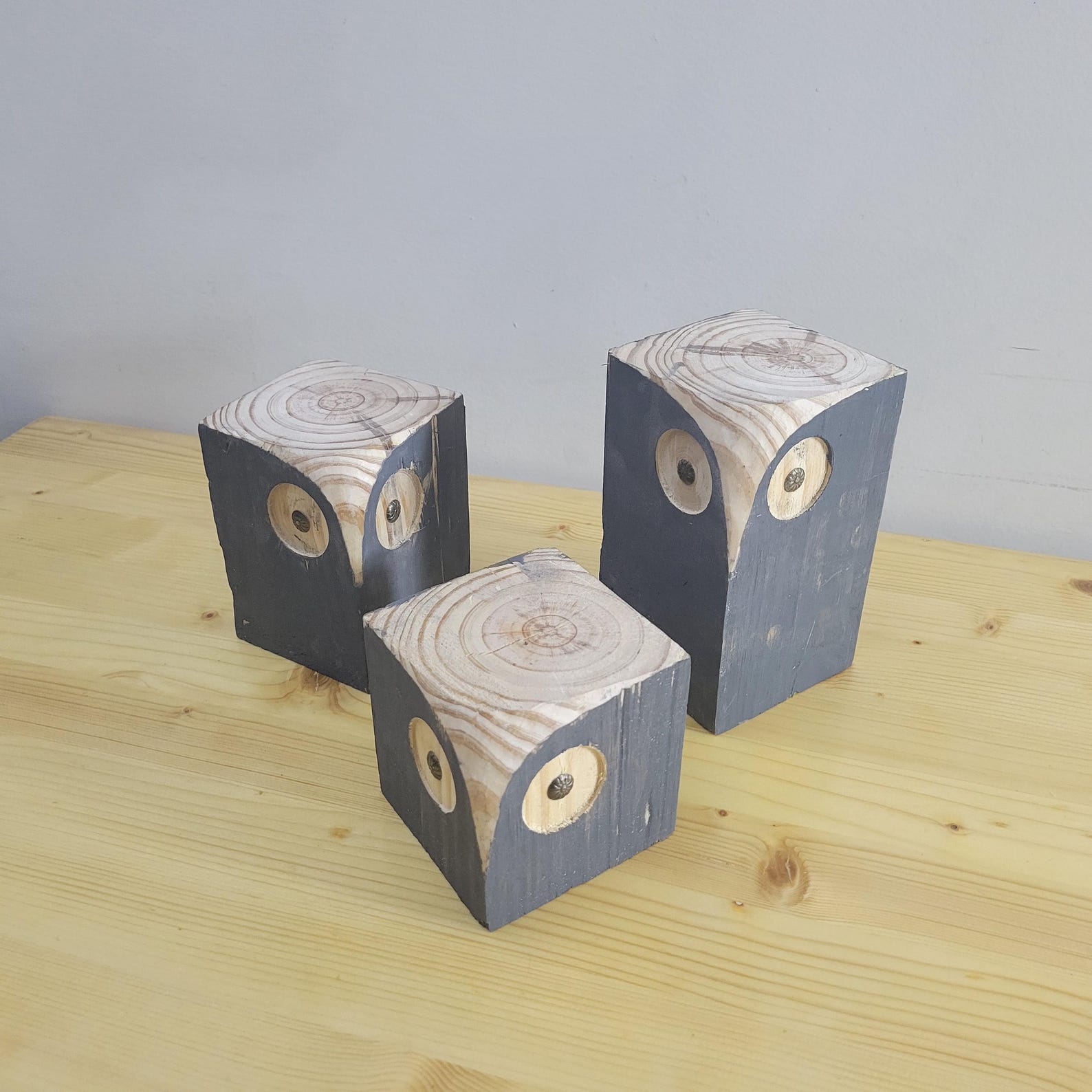 Grey Wooden Owl Bookends: Rustic Reclaimed Pine Decor (set of 3) - Etsy