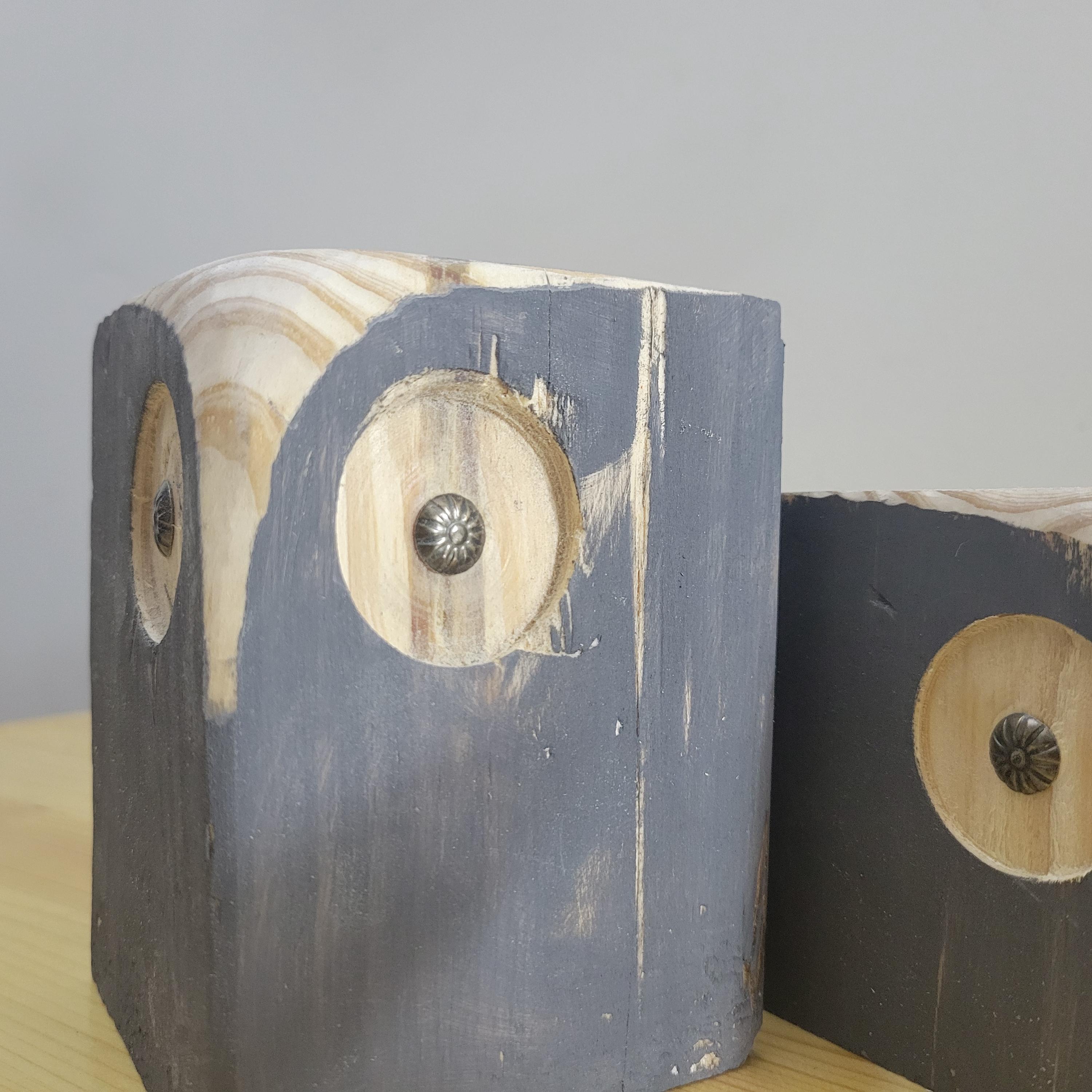 Grey Wooden Owl Bookends: Rustic Reclaimed Pine Decor (set of 3) - Etsy
