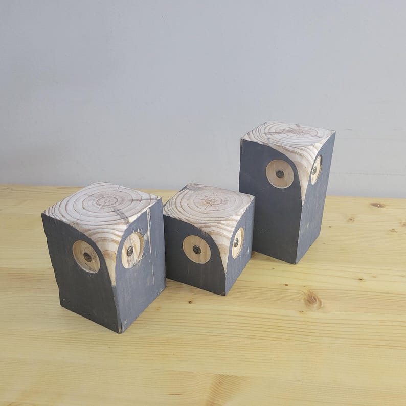 Grey Wooden Owl Bookends: Rustic Reclaimed Pine Decor (set of 3) - Etsy