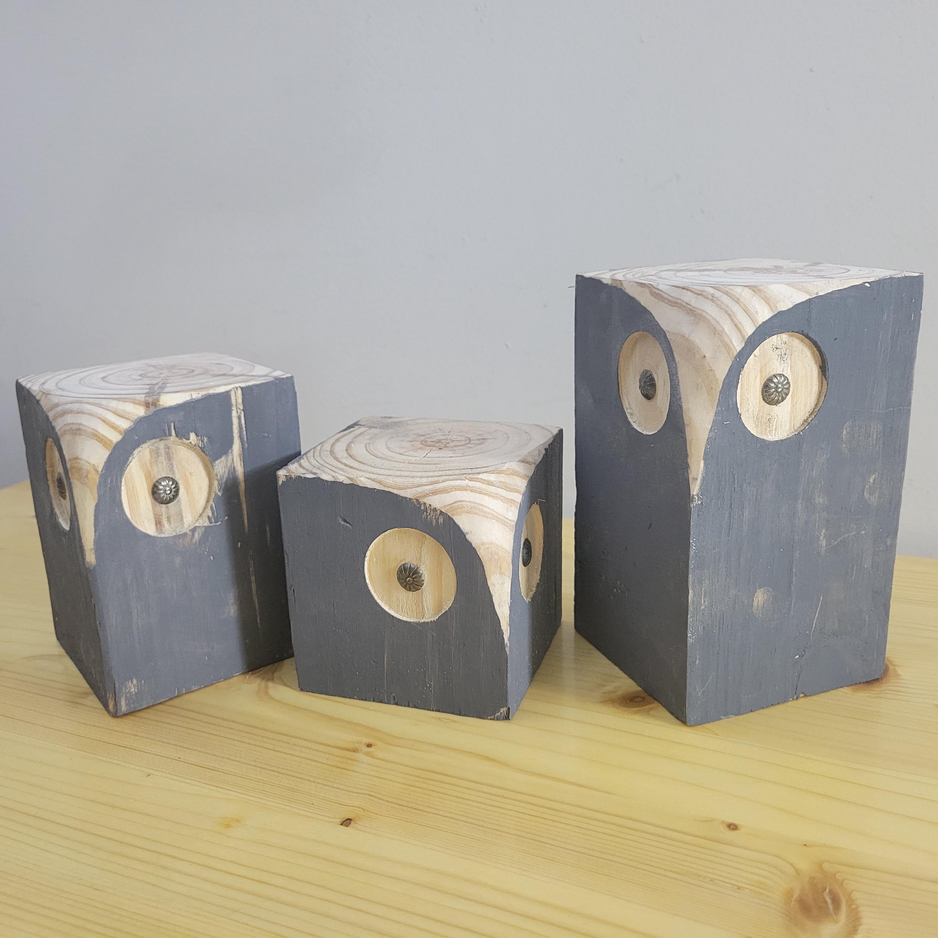 Grey Wooden Owl Bookends: Rustic Reclaimed Pine Decor (set of 3) - Etsy