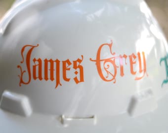 Custom Name Hardhat Decal Sticker Blackletter