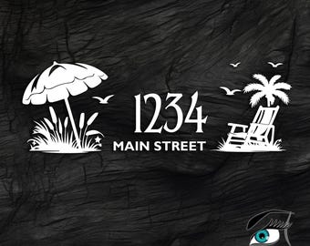 Custom Mailbox Decal: Beach Palm Tree & Address Numbers