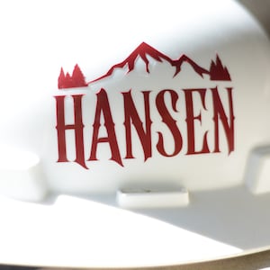 Aangepaste naam veiligheidshelm sticker sticker berg