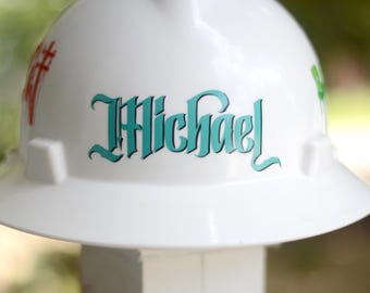 Custom Name Hardhat Decal Sticker Blackletter