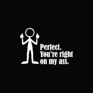 Perfect. You&#39;re Right on My Ass. Funny Car Truck Decal Sticker