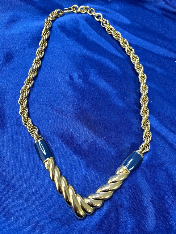 Monet Vintage Collar Necklace Navy Blue Enamel Go… - image 1