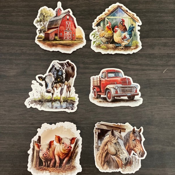 Set Of Six Farmhouse Stickers | Farmhouse Gifts | Farm Animal Gifts | Handmade Farmhouse Gifts | Farm Gifts | Farm Animal Stickers