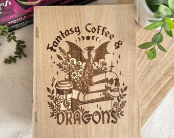 Fantasy Coffee And Dragons Box | Dragon Box | Bookmark Holder | Wooden Book Box | Bookmark Storage Box | Bookmark Box |
