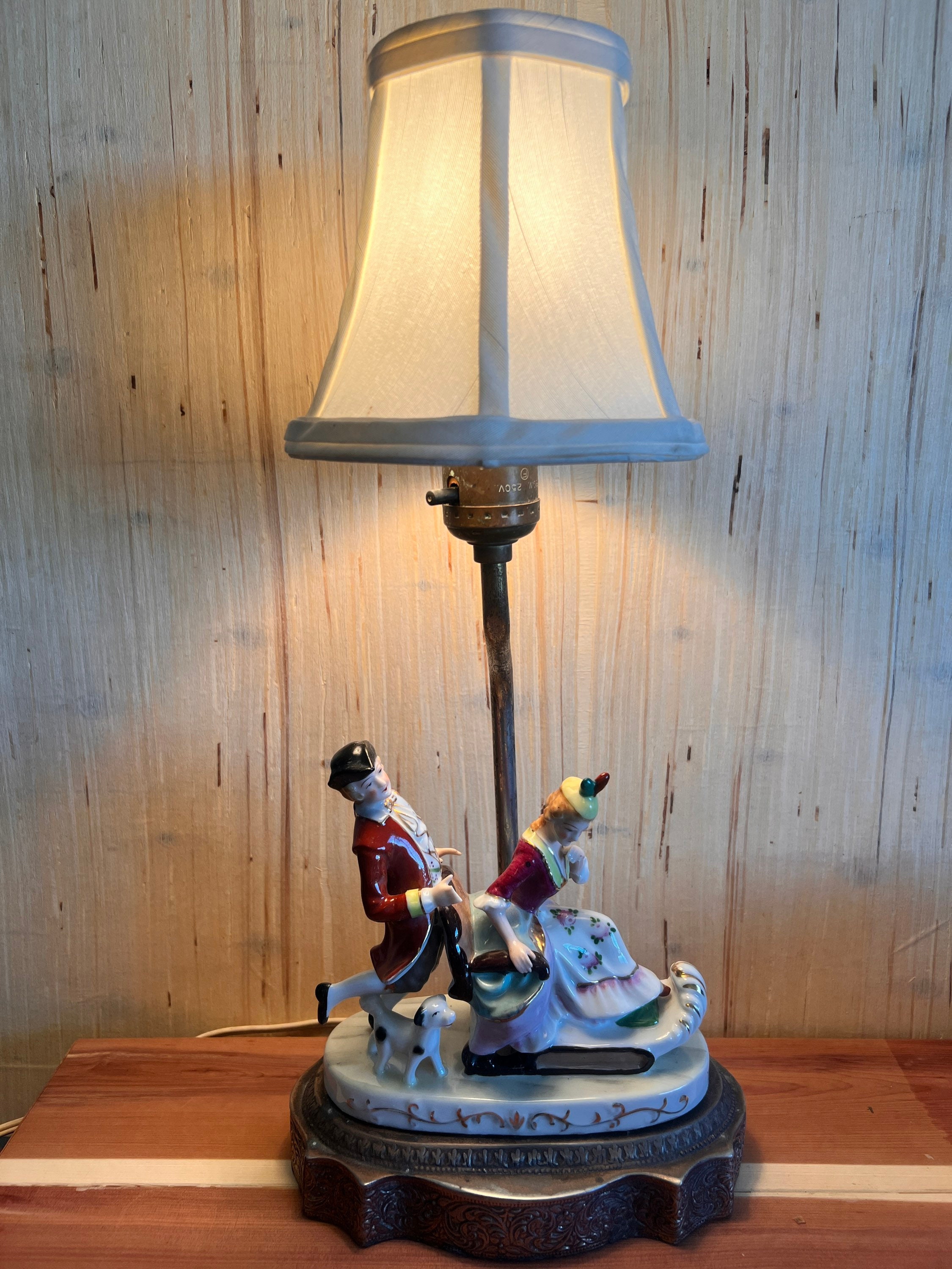 Vintage Midcentury 1950s Porcelain Double Figural Lamp. Man Etsy