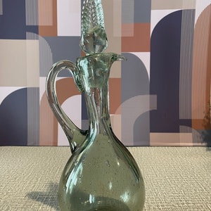 Vintage Smoky Blown Glass Decanter with Flame Stopper