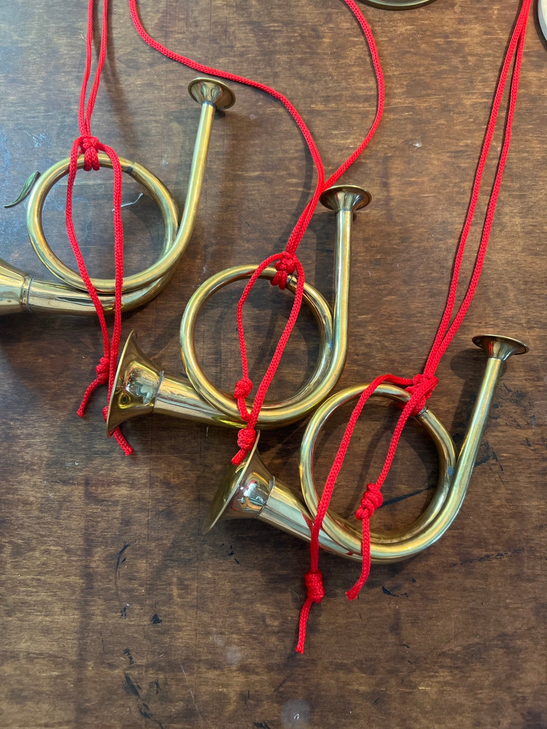 Vintage Mid Century Brass French Horns, French Horn Ornaments