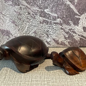 Vintage Ironwood Carved Turtle Pair: Mid Century Modern Figurines