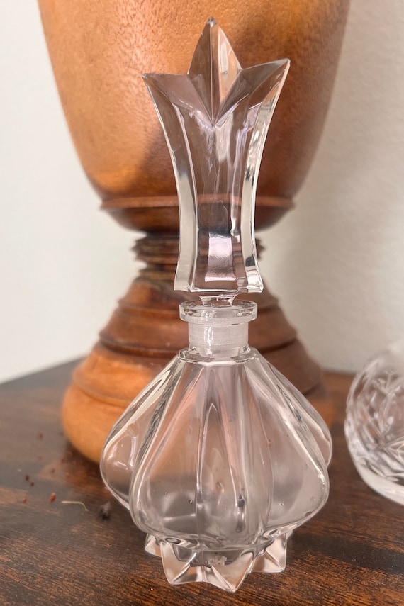 Vintage Clear Art Glass Perfume Bottle With Stopp… - image 5