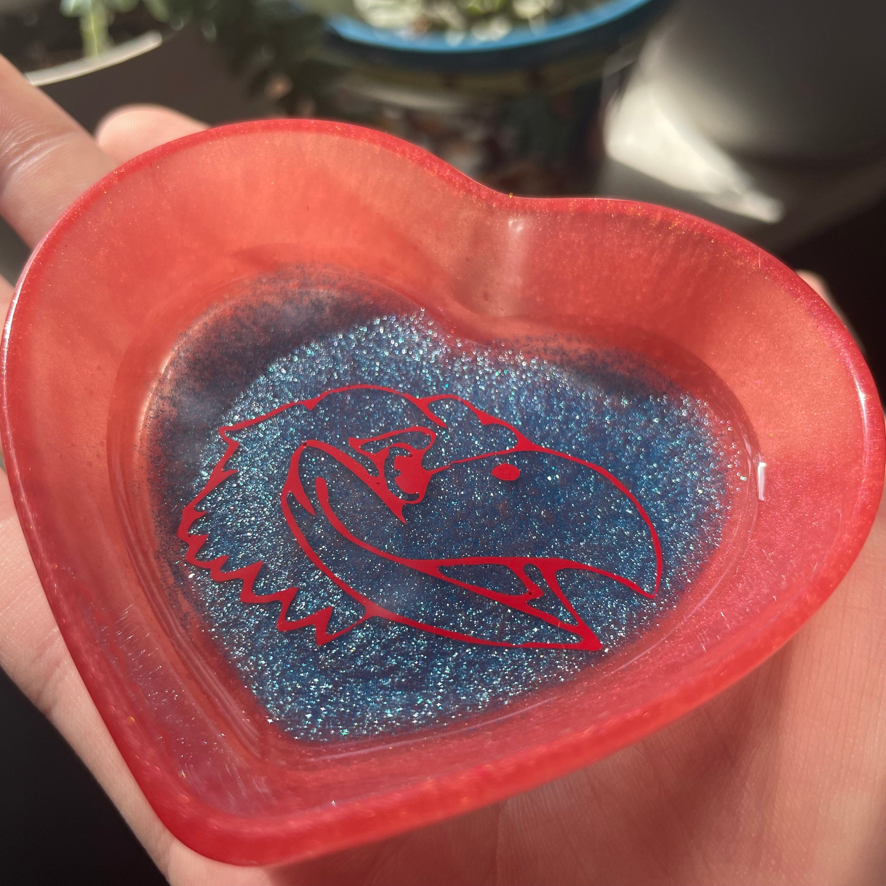 Epoxy Resin KU Jayhawks Heart Trinket Dish, Handmade Basketball Gift ...