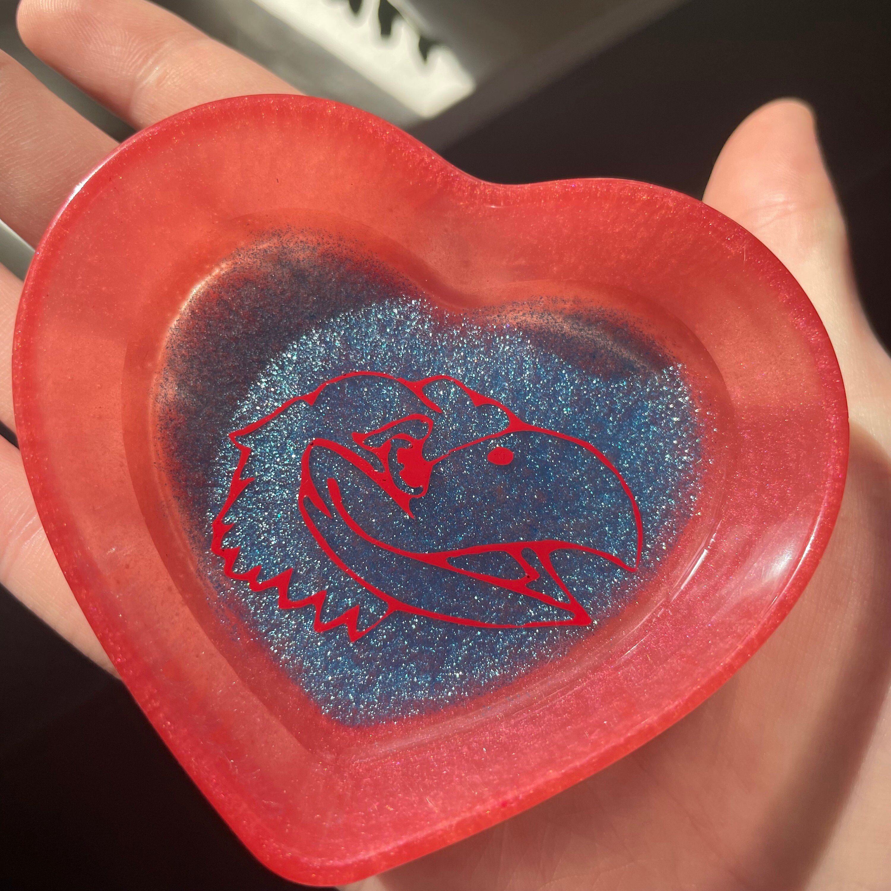 Epoxy Resin KU Jayhawks Heart Trinket Dish, Handmade Basketball Gift ...