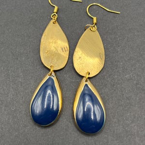 Recycled Cymbal Jewelry Dangle Earrings - blue teardrops