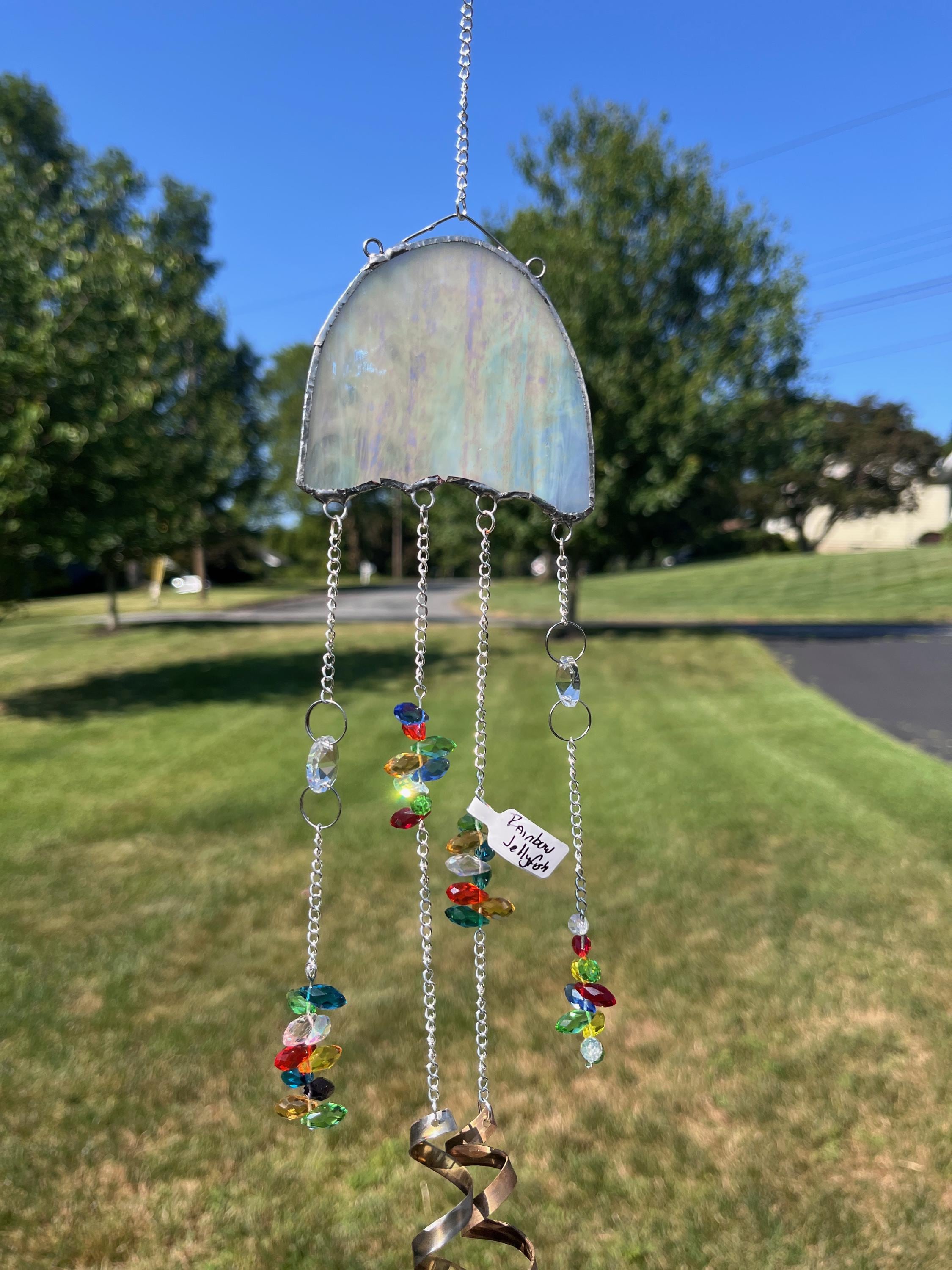 Recycled Cymbal Stained Glass Jellyfish Wind Chime and Sun Catcher: Ocean, Nautical, Gift for Musician, Housewarming Gift, Memorial Gift