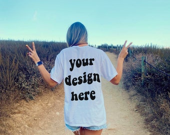 Comfort Colors C1717 White Mockup, White Back of Shirt Mockup, Boho Retro Model Mockup, Trendy Minimalist Mock, White Colored Shirt