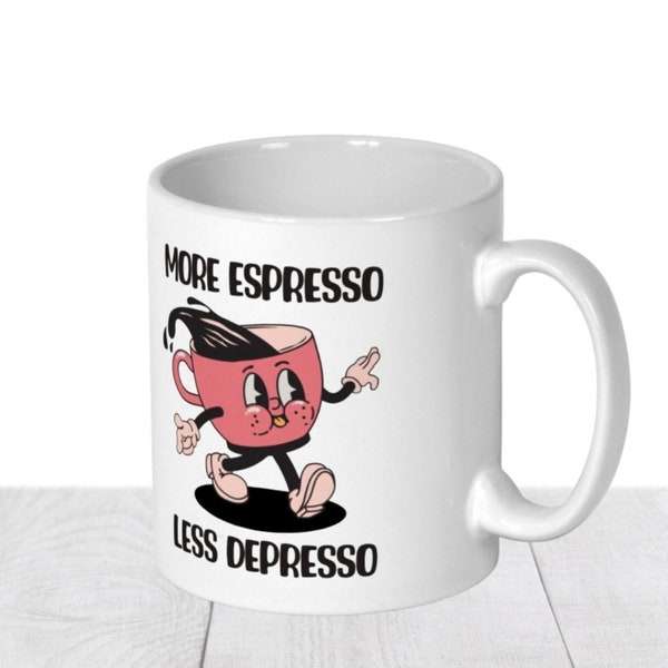 Retro Character Mug, Character Face Mug, Cute Mug, More Espresso less depresso Mug, Retro Mug, Retro Summer Mug