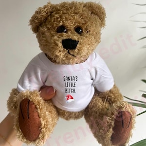 Christmas Teddy, Rude Teddy for Christmas. Adult Humour, Santa’s little Bitch Teddy, Funny Secret Santa Gift, Rude Teddy Bear