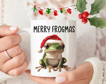 Merry Frogmas Mug, Frog Mug, Frog Gift, Funny Secret Santa Gift. Christmas Mug for Frog Lover. Novelty Gift, Toad Xmas Gift,