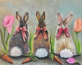 Birthday art, easter bunny spring painting,home decor gift, birthday present