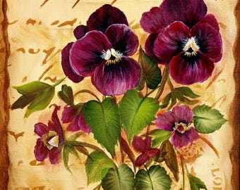 Arte de flores de pensamiento, decoración de pared vintage