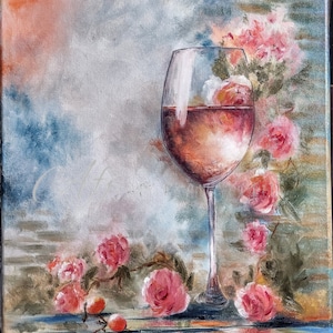Original oil painting, wine decor, gift idea for her, wine lover present