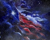 Patriotic art, flag decor, state themed painting, starry night decor