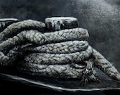 Black and white art, nautical theme, minimalist decor, rope art
