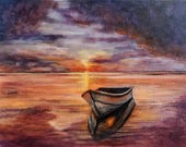Nautical theme, Stormy sea art, boat decor, beach theme painting
