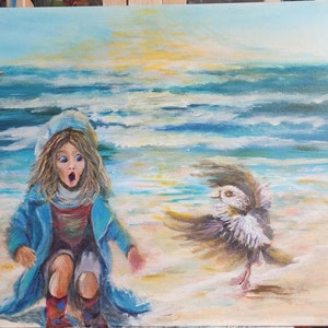 Decoração com tema de oceano, arte de praia, menina e pato