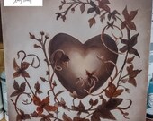 Sepia Heart Painting: Floral Heart on Birchwood