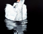 Minimalist art, water reflection wall decor, swan painting