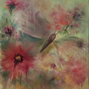 Butterfly art, impressionistic flowers