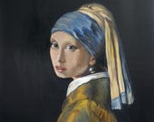 famous art, the girl with the pearl earring, Vermeer inspired, classic decor